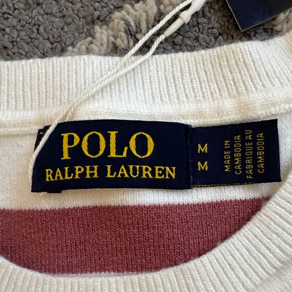 Polo by Ralph Lauren Cream & Burgundy Striped Short Sleeve Tee - Picture 2 of 2